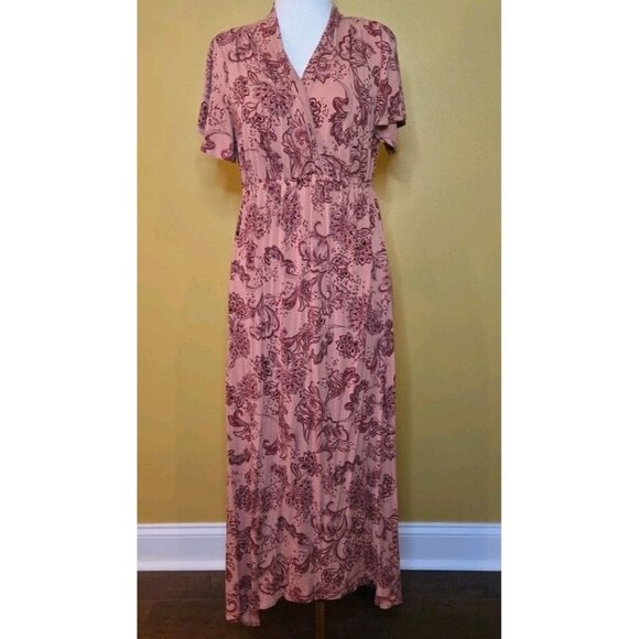 Ingrid Isabel Maternity Floral Maxi Dress Med Short Sleeve V Neck Rayon Spandex - Picture 1 of 8
